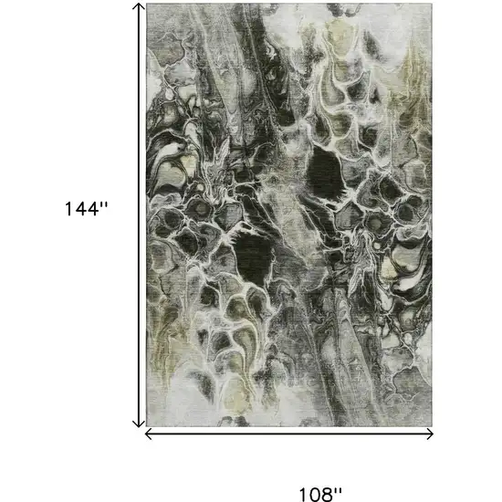 Pewter Black And Silver Abstract Washable Area Rug With UV Protection Photo 8