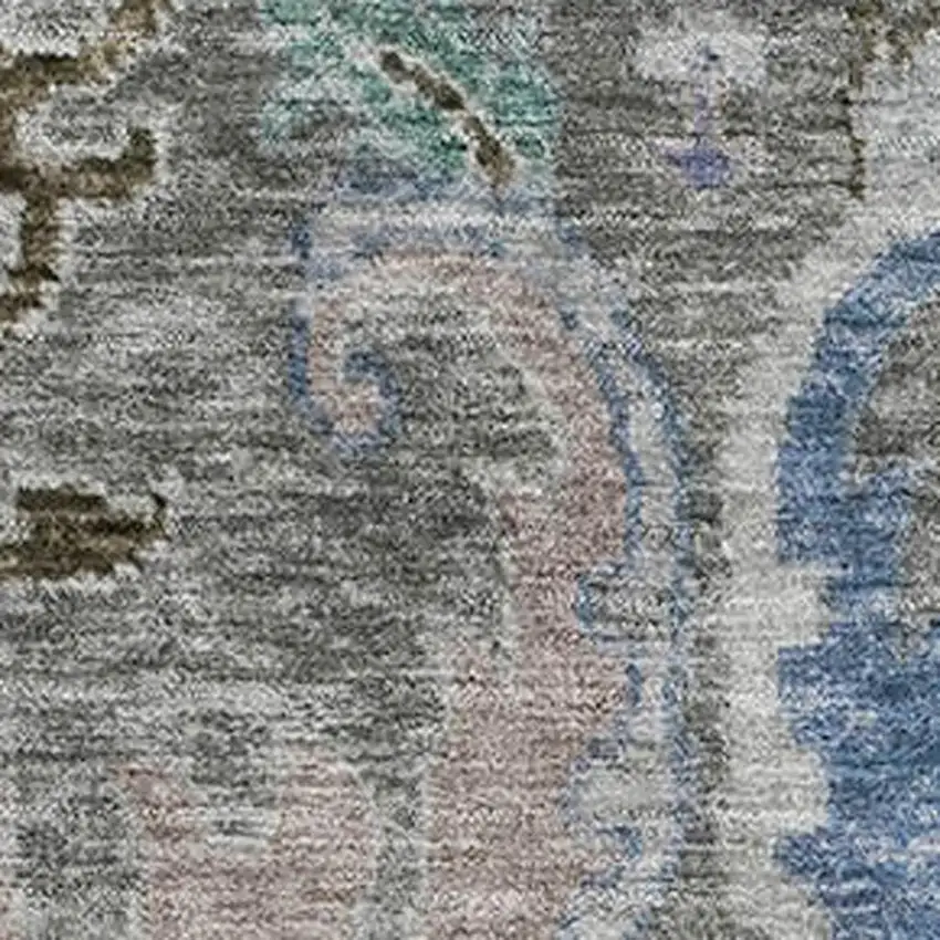 Pewter Blue And Gray Floral Washable Area Rug With UV Protection Photo 3