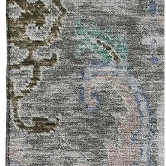Pewter Blue And Gray Floral Washable Area Rug With UV Protection Photo 3