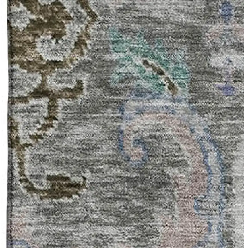 Pewter Blue And Gray Floral Washable Area Rug With UV Protection Photo 3