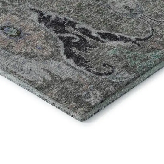 Pewter Blue And Gray Floral Washable Area Rug With UV Protection Photo 8