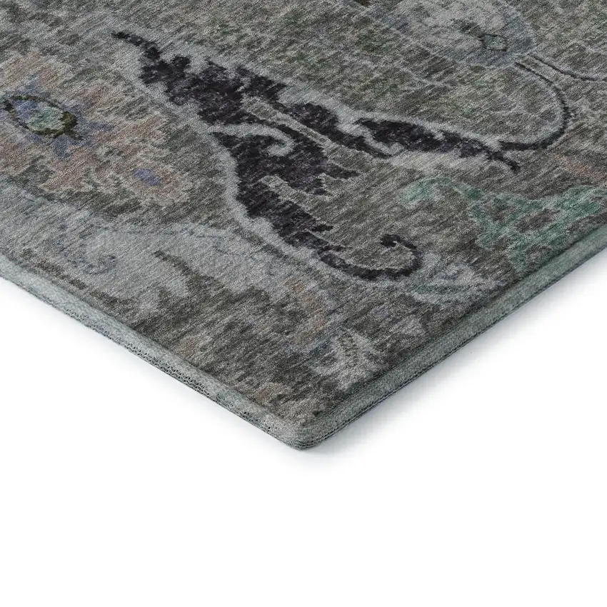 Pewter Blue And Gray Floral Washable Area Rug With UV Protection Photo 8
