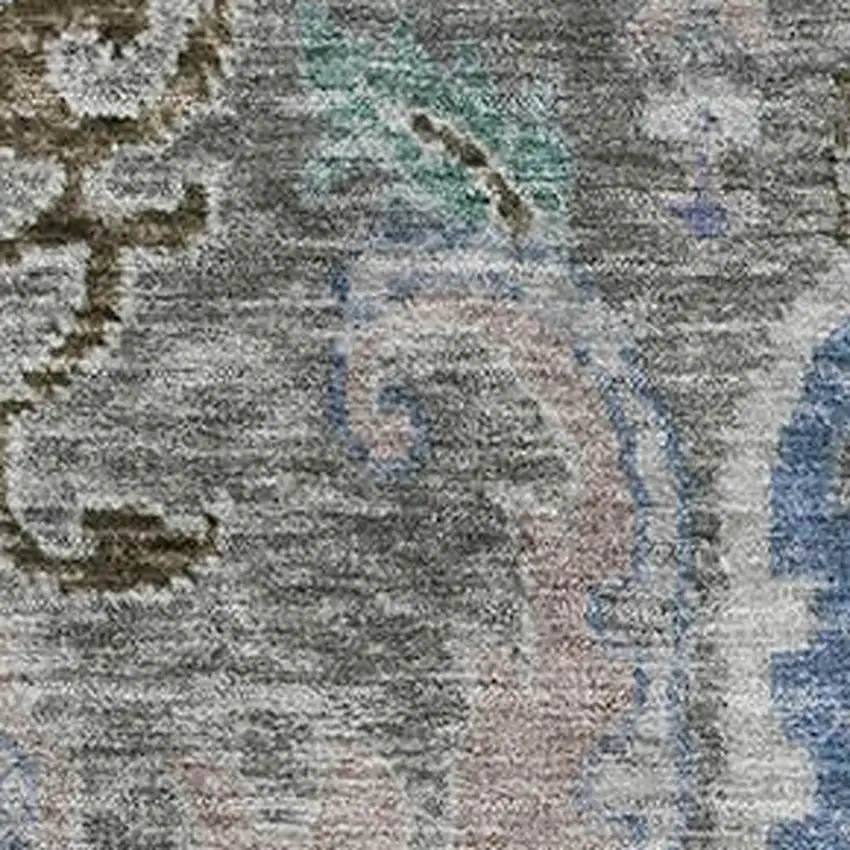 Pewter Blue And Gray Floral Washable Area Rug With UV Protection Photo 3