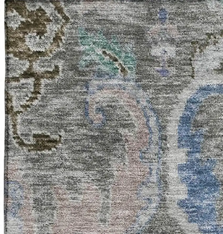 Pewter Blue And Gray Floral Washable Area Rug With UV Protection Photo 4