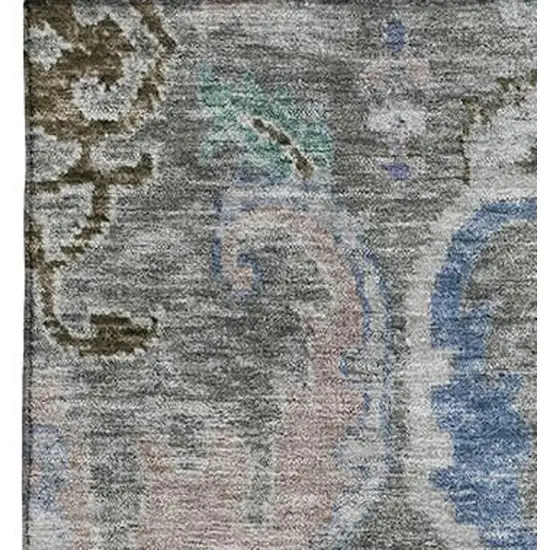 Pewter Blue And Gray Floral Washable Area Rug With UV Protection Photo 4