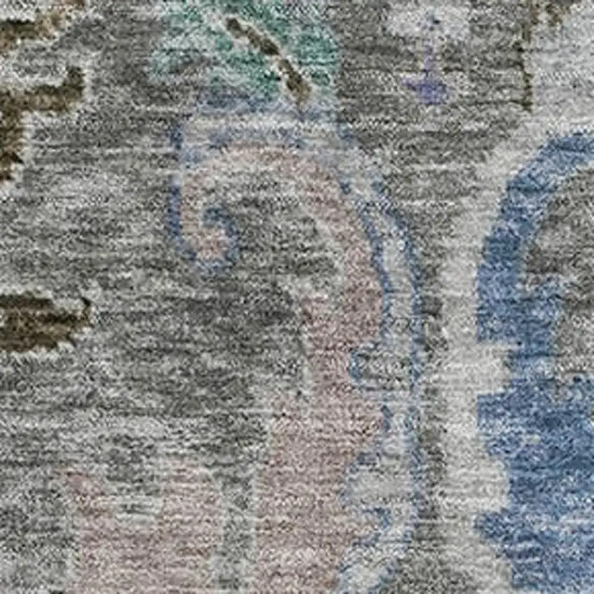 Pewter Blue And Gray Floral Washable Area Rug With UV Protection Photo 3