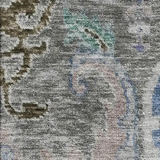 Pewter Blue And Gray Floral Washable Area Rug With UV Protection Photo 3