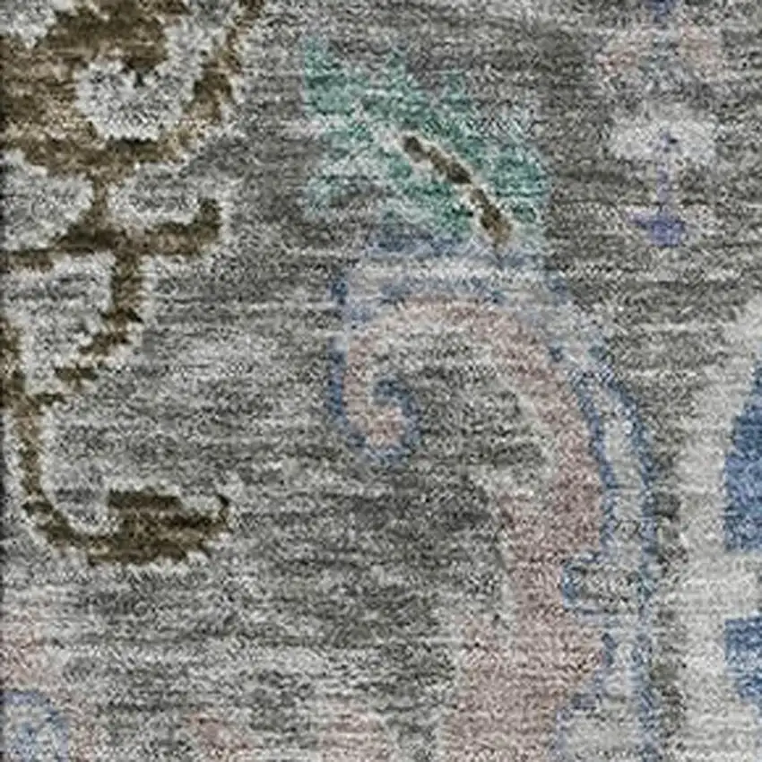 Pewter Blue And Gray Floral Washable Area Rug With UV Protection Photo 3