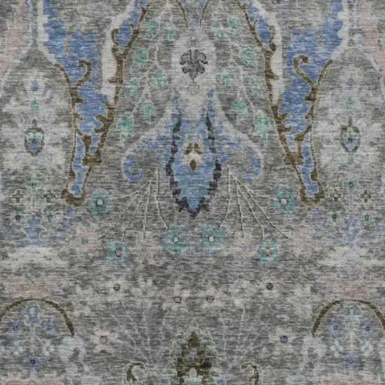 Pewter Blue And Gray Floral Washable Indoor Outdoor Area Rug Photo 4