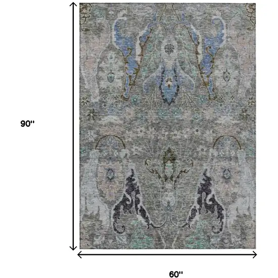 Pewter Blue And Gray Floral Washable Indoor Outdoor Area Rug Photo 9