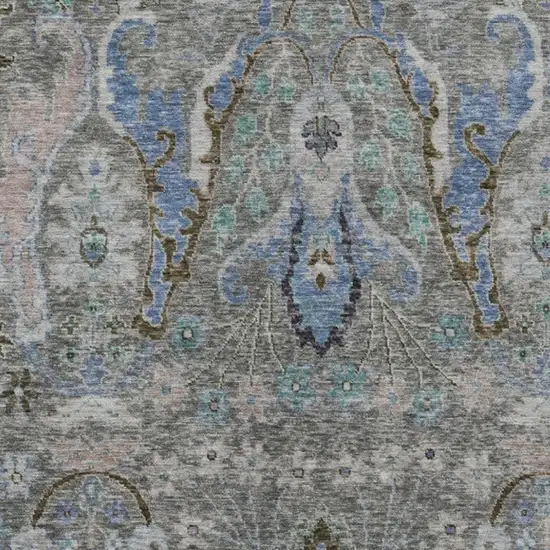Pewter Blue And Gray Floral Washable Indoor Outdoor Area Rug Photo 6