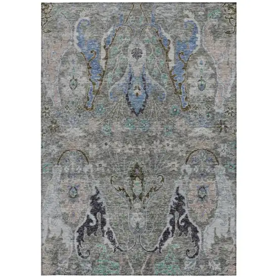 Pewter Blue And Gray Floral Washable Indoor Outdoor Area Rug Photo 3
