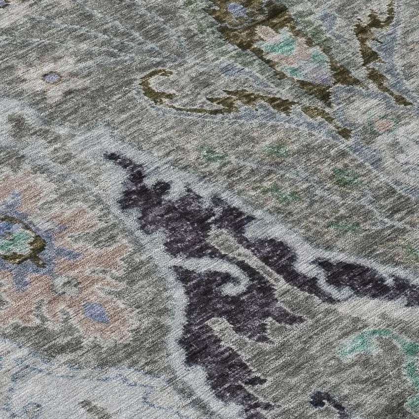 Pewter Blue And Gray Floral Washable Indoor Outdoor Area Rug Photo 8