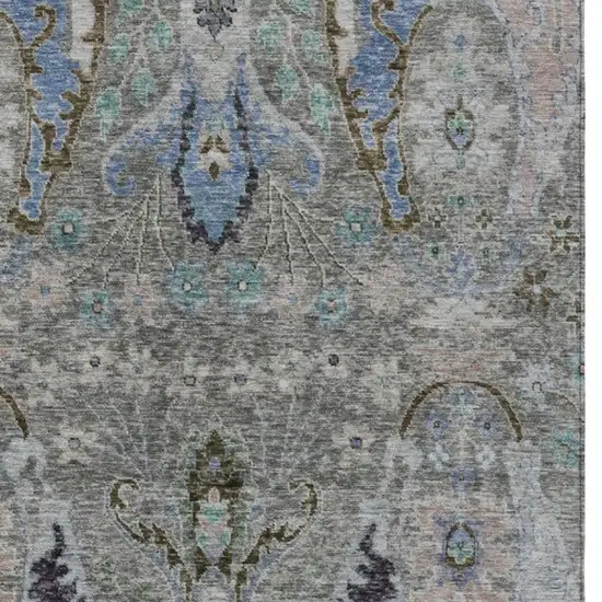 Pewter Blue And Gray Floral Washable Indoor Outdoor Area Rug Photo 4