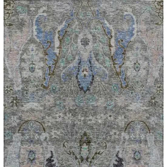 Pewter Blue And Gray Floral Washable Indoor Outdoor Area Rug Photo 4