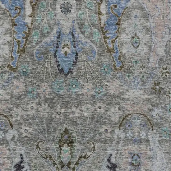 Pewter Blue And Gray Floral Washable Indoor Outdoor Area Rug Photo 3