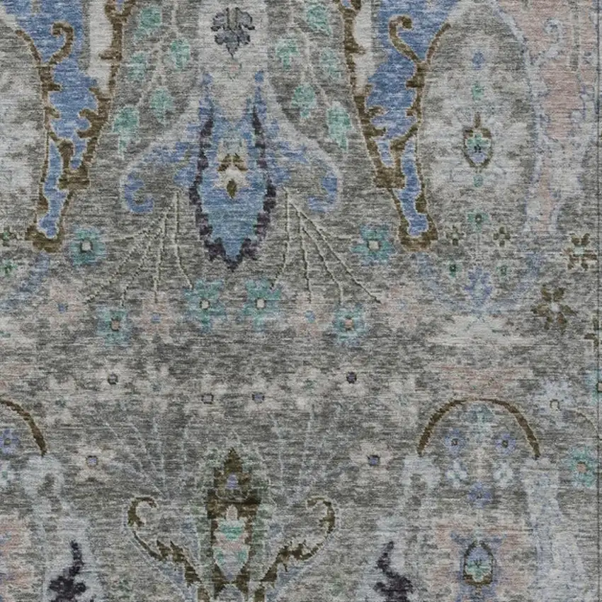 Pewter Blue And Gray Floral Washable Indoor Outdoor Area Rug Photo 3