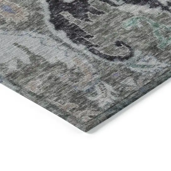 Pewter Blue And Gray Floral Washable Indoor Outdoor Area Rug Photo 9