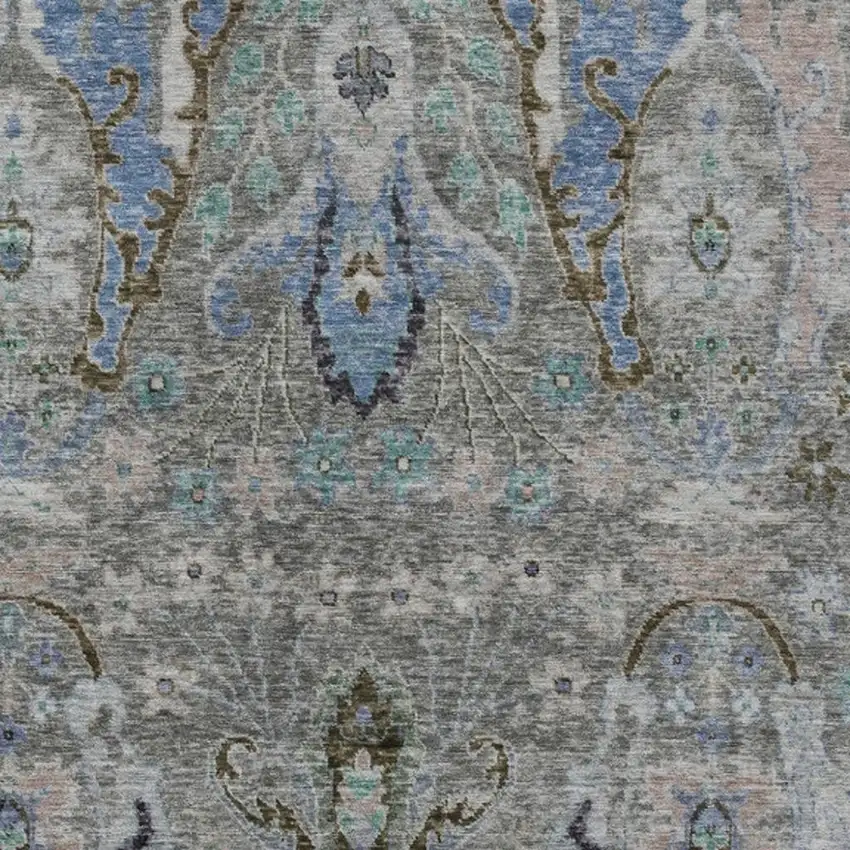 Pewter Blue And Gray Floral Washable Indoor Outdoor Area Rug Photo 3