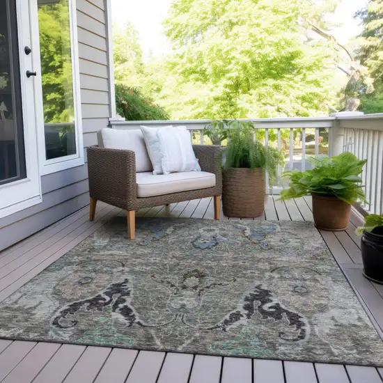Pewter Blue And Gray Floral Washable Indoor Outdoor Area Rug Photo 8