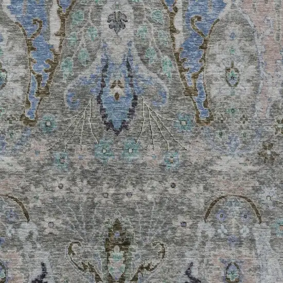 Pewter Blue And Gray Floral Washable Indoor Outdoor Area Rug Photo 3