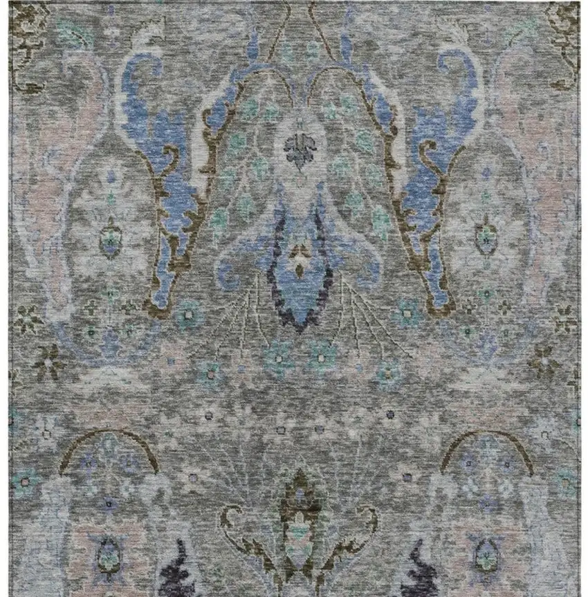 Pewter Blue And Gray Floral Washable Indoor Outdoor Area Rug Photo 4