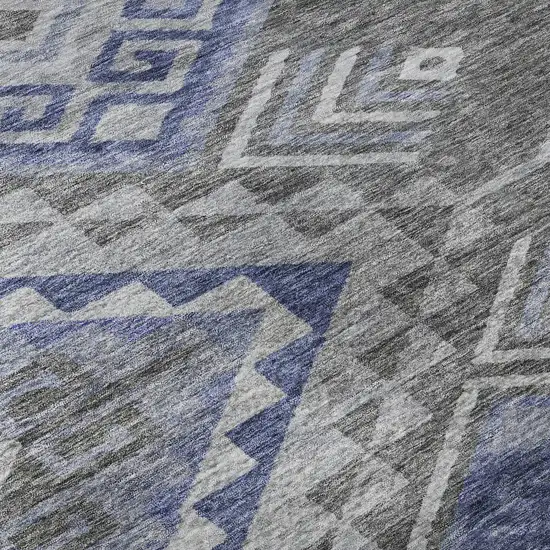 Pewter Blue And Gray Geometric Washable Area Rug With UV Protection Photo 9