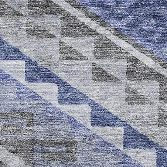 Pewter Blue And Gray Geometric Washable Area Rug With UV Protection Photo 2