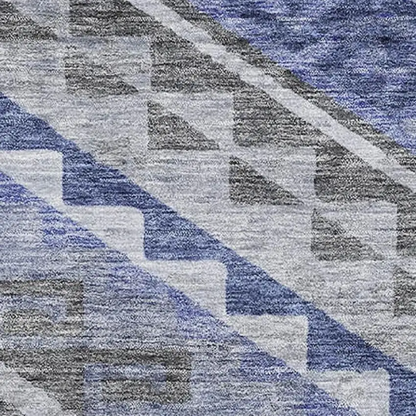 Pewter Blue And Gray Geometric Washable Area Rug With UV Protection Photo 2