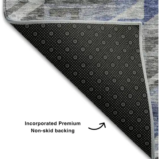 Pewter Blue And Gray Geometric Washable Area Rug With UV Protection Photo 6