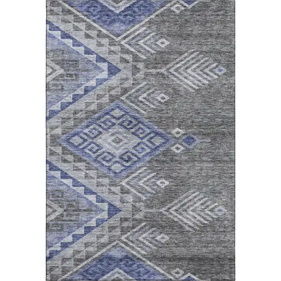 Pewter Blue And Gray Geometric Washable Area Rug With UV Protection Photo 1