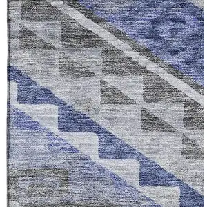 Photo of Pewter Blue And Gray Geometric Washable Area Rug With UV Protection