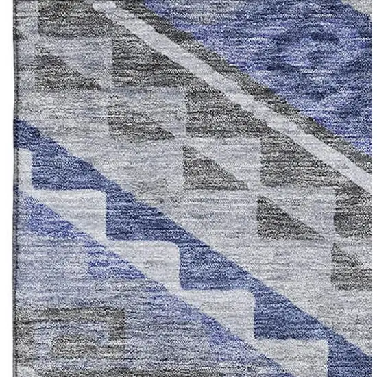 Pewter Blue And Gray Geometric Washable Area Rug With UV Protection Photo 2