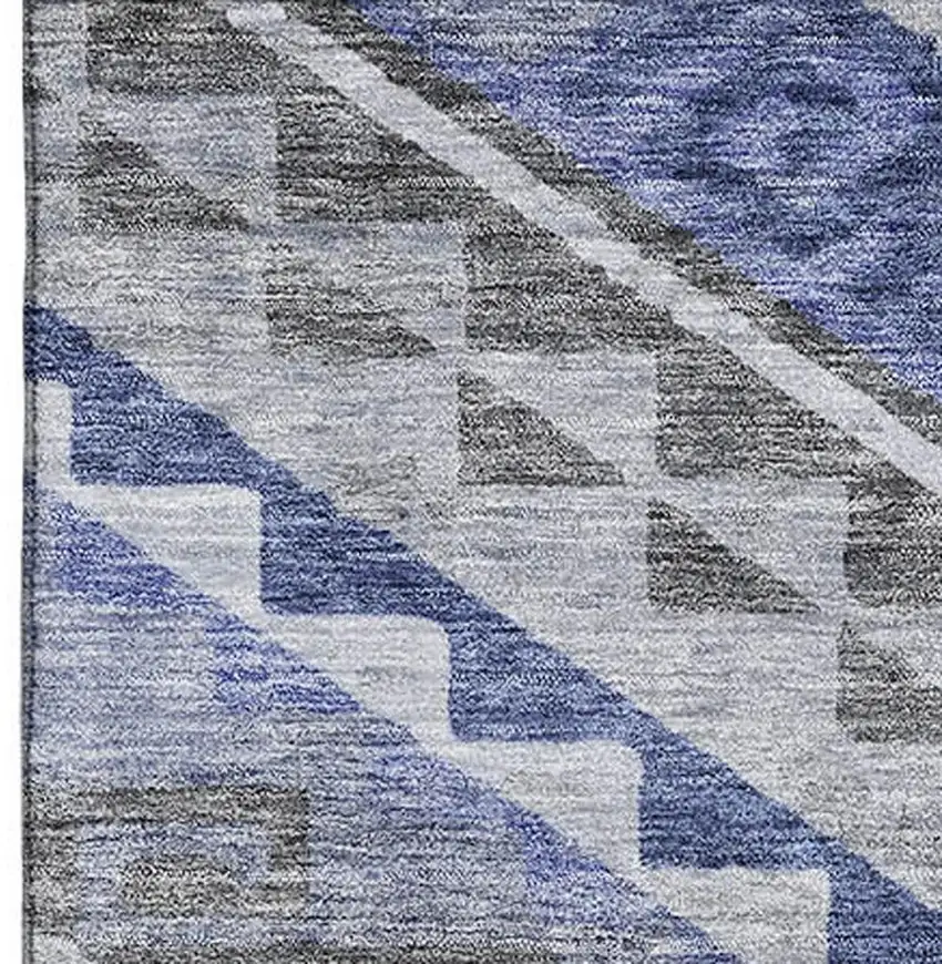 Pewter Blue And Gray Geometric Washable Area Rug With UV Protection Photo 2