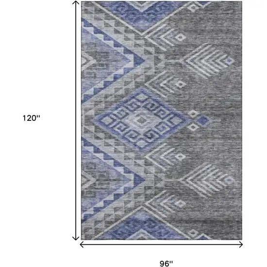 Pewter Blue And Gray Geometric Washable Area Rug With UV Protection Photo 8