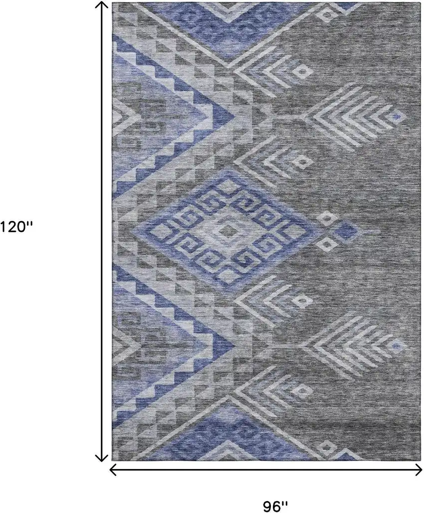 Pewter Blue And Gray Geometric Washable Area Rug With UV Protection Photo 8