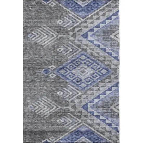 Pewter Blue And Gray Geometric Washable Area Rug With UV Protection Photo 3