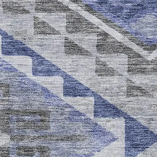 Pewter Blue And Gray Geometric Washable Area Rug With UV Protection Photo 2