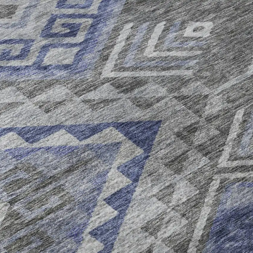 Pewter Blue And Gray Geometric Washable Area Rug With UV Protection Photo 9