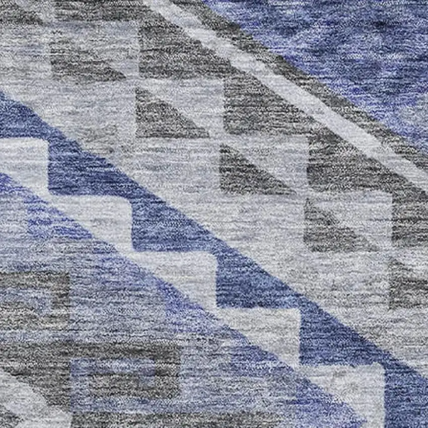 Pewter Blue And Gray Geometric Washable Area Rug With UV Protection Photo 2