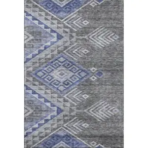 Photo of Pewter Blue And Gray Geometric Washable Area Rug With UV Protection