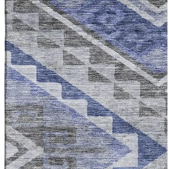 Pewter Blue And Gray Geometric Washable Area Rug With UV Protection Photo 3
