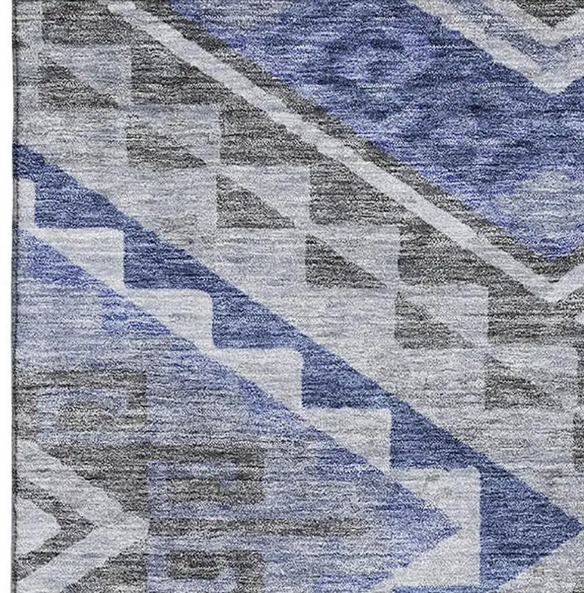 Pewter Blue And Gray Geometric Washable Area Rug With UV Protection Photo 3