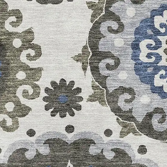 Pewter Blue And Gray Medallion Washable Area Rug With UV Protection Photo 3