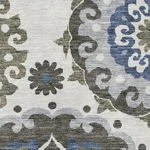Photo of Pewter Blue And Gray Medallion Washable Area Rug With UV Protection