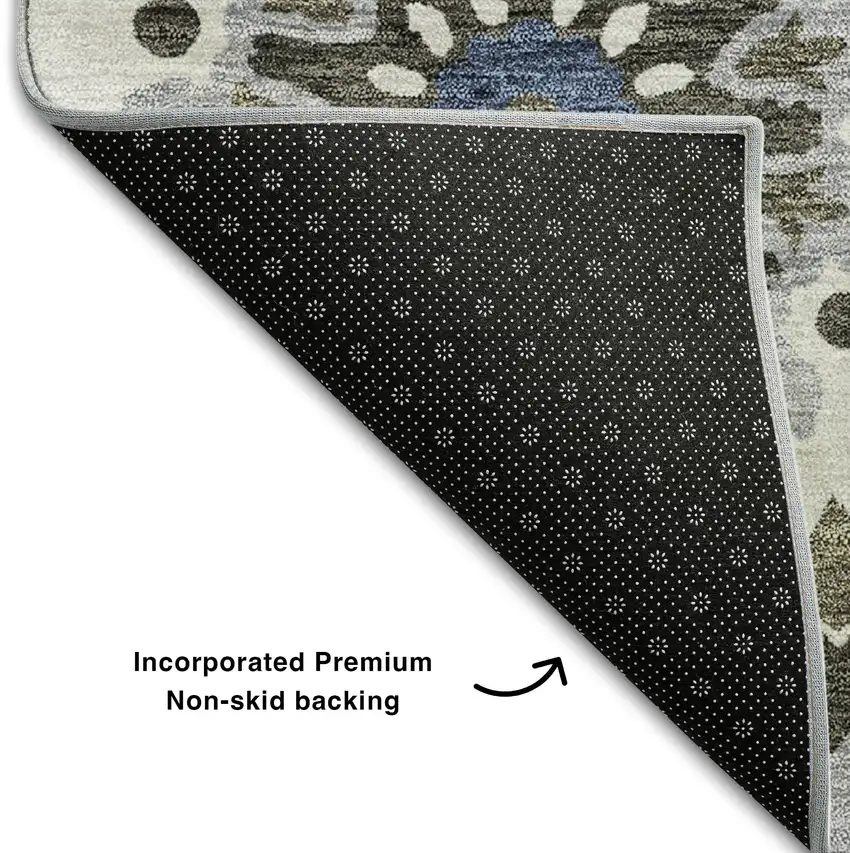 Pewter Blue And Gray Medallion Washable Area Rug With UV Protection Photo 7