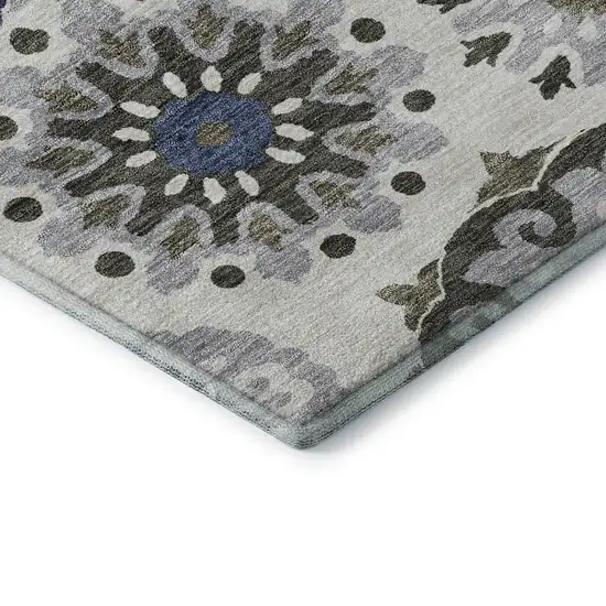 Pewter Blue And Gray Medallion Washable Area Rug With UV Protection Photo 8