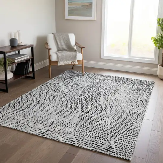 Pewter Blue Geometric Washable Non Skid Indoor Outdoor Area Rug Photo 7
