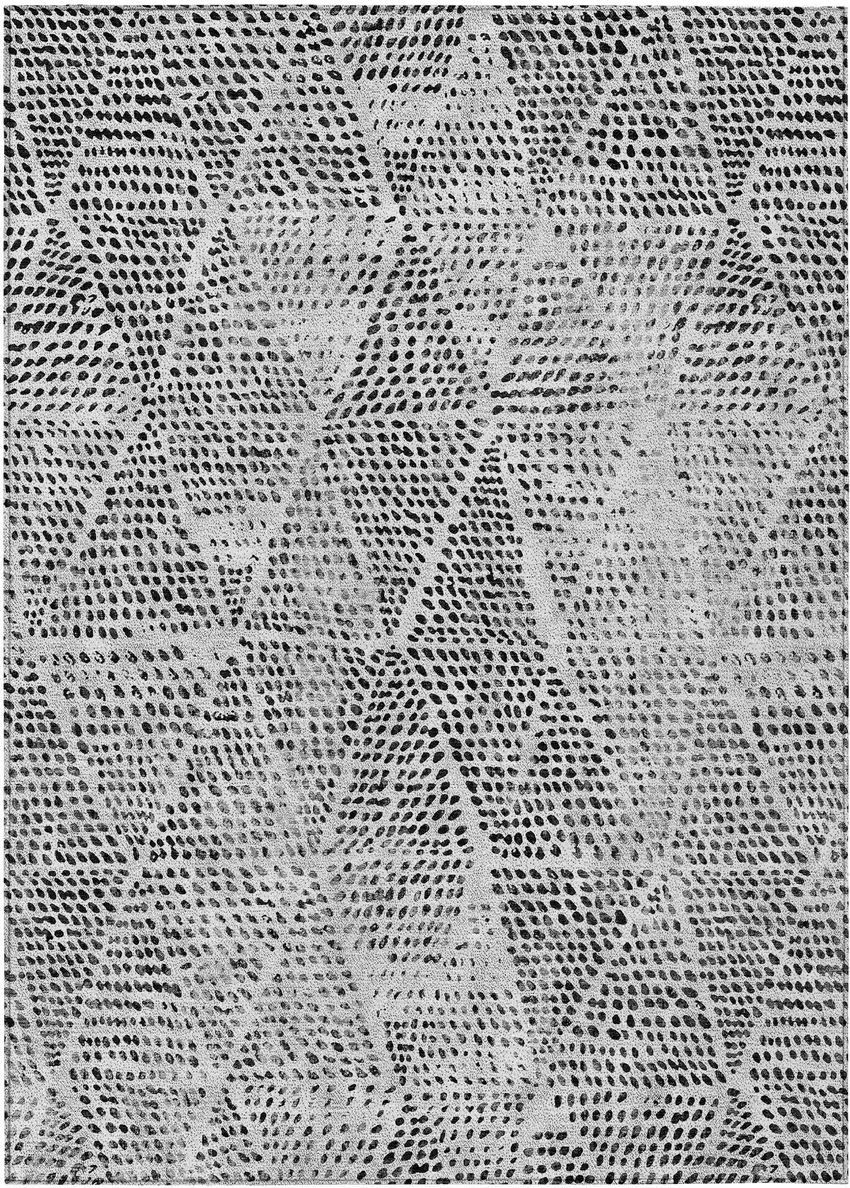 Pewter Blue Geometric Washable Non Skid Indoor Outdoor Area Rug Photo 1