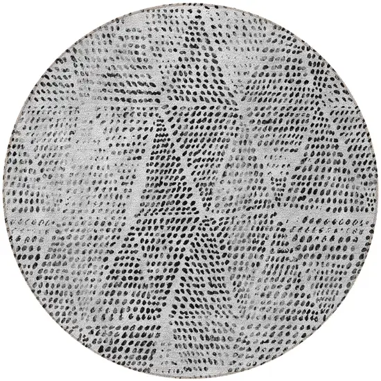 Pewter Blue Round Geometric Washable Non Skid Indoor Outdoor Area Rug Photo 5